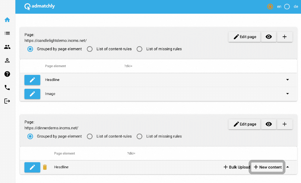 admatchly - Bulk Upload von Landingpagevarianten als EXCEL- oder CSV-Datei